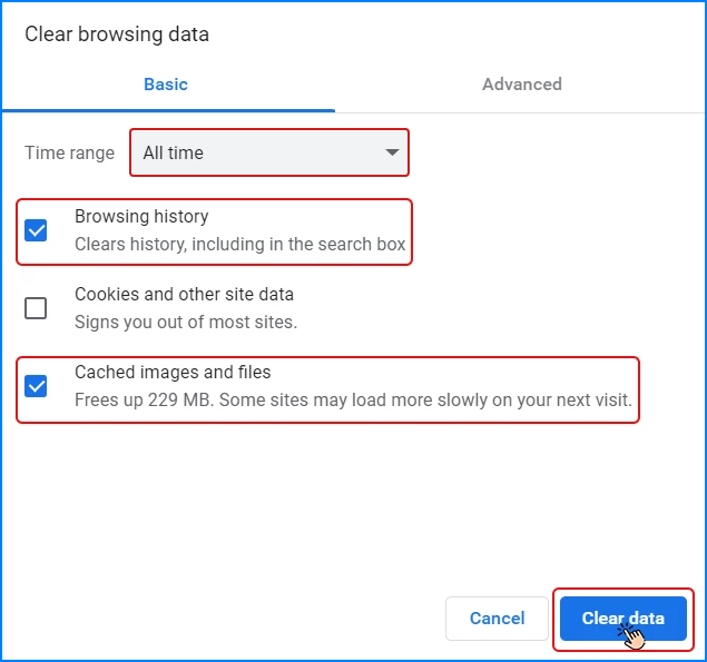 How to clear the cache created in the Google Chrome browser?