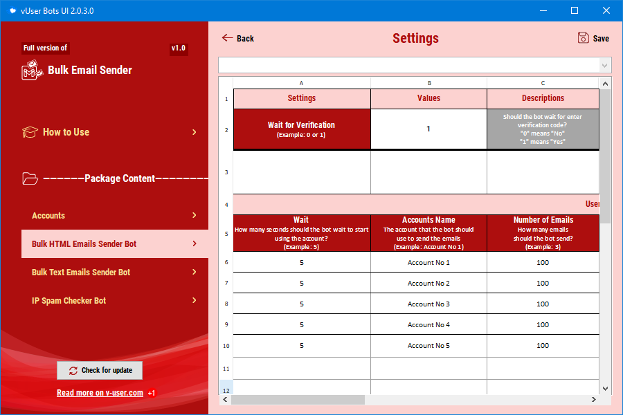 Setting up one of the bots in the Bulk Email Sender Bot Package 