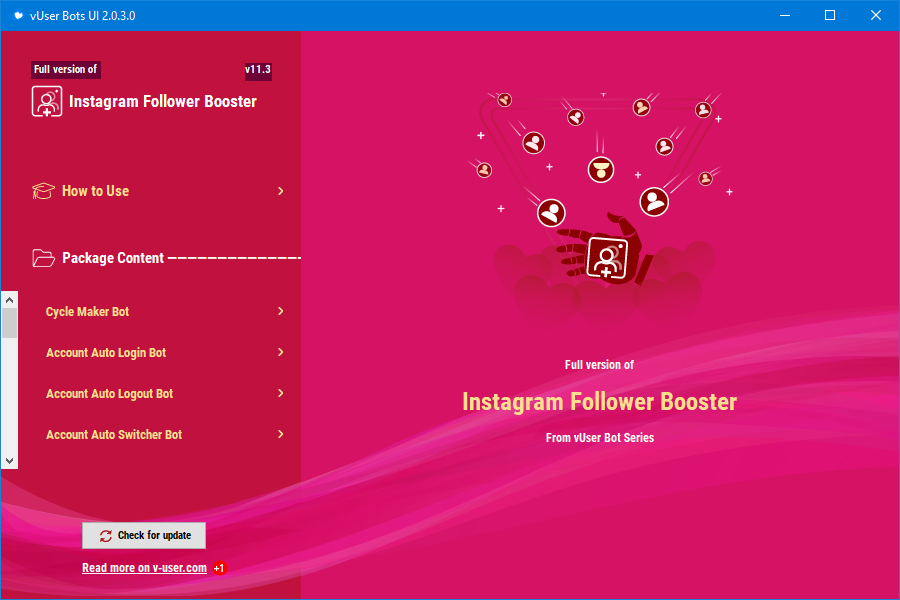 The general view of the Instagram Follower Booster Bot Package 
