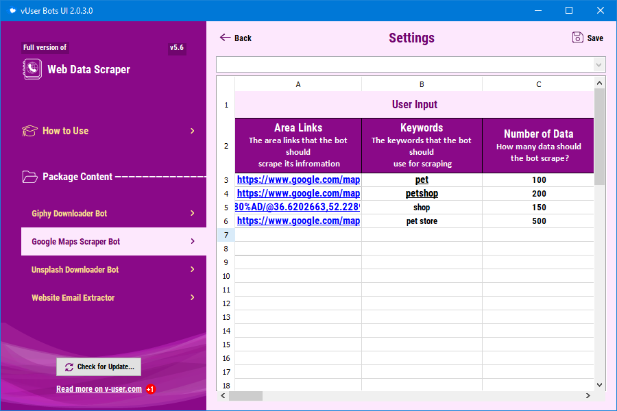 Setting up one of the bots in the Web Data Scraper Bot Package 