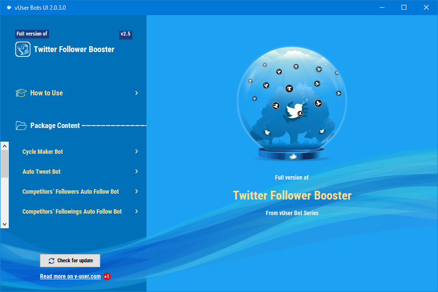 The general view of the Twitter Follower Booster Bot Package