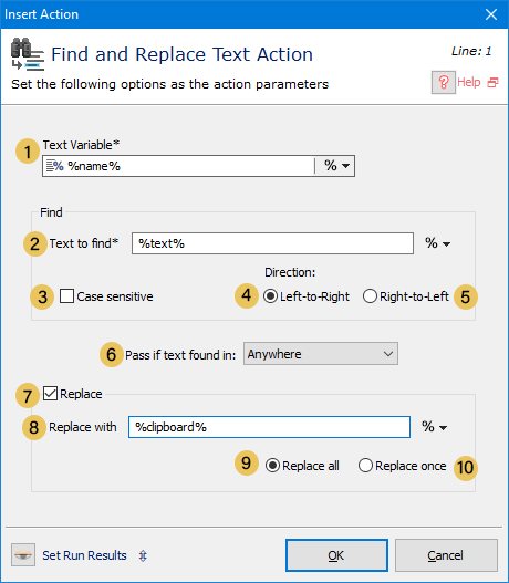 اکشن Find and Replace Text