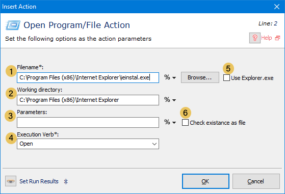 اکشن Open Program/File