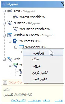 منوی ویرایش متغیر Window & Control در برنامه ویراستار