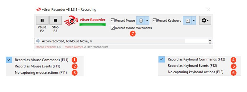 sub menu items in the recorder application