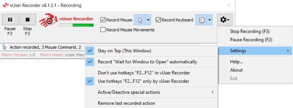 setting button in the Recorder application