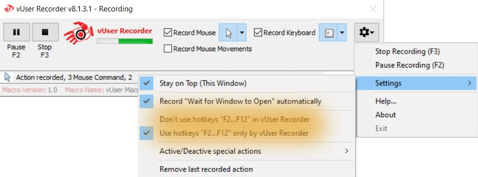  using hotkeys on the recorder application