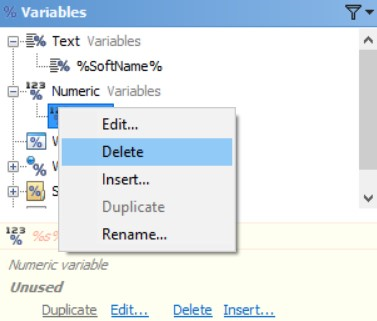 Delete Numeric Variables in the Editor Application