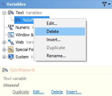 Delete Text Variables in the Editor Application