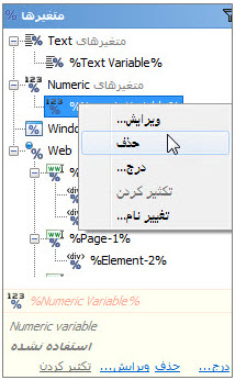 منوی حذف متغیر Text در برنامه ویراستار