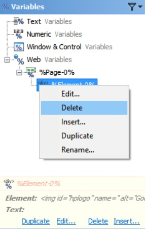 Delete Web Variables in the Editor Application
