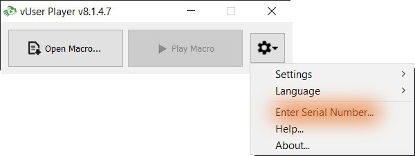 enter serial in the Player application