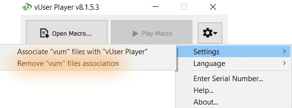 Associating VUM files with the Player Application