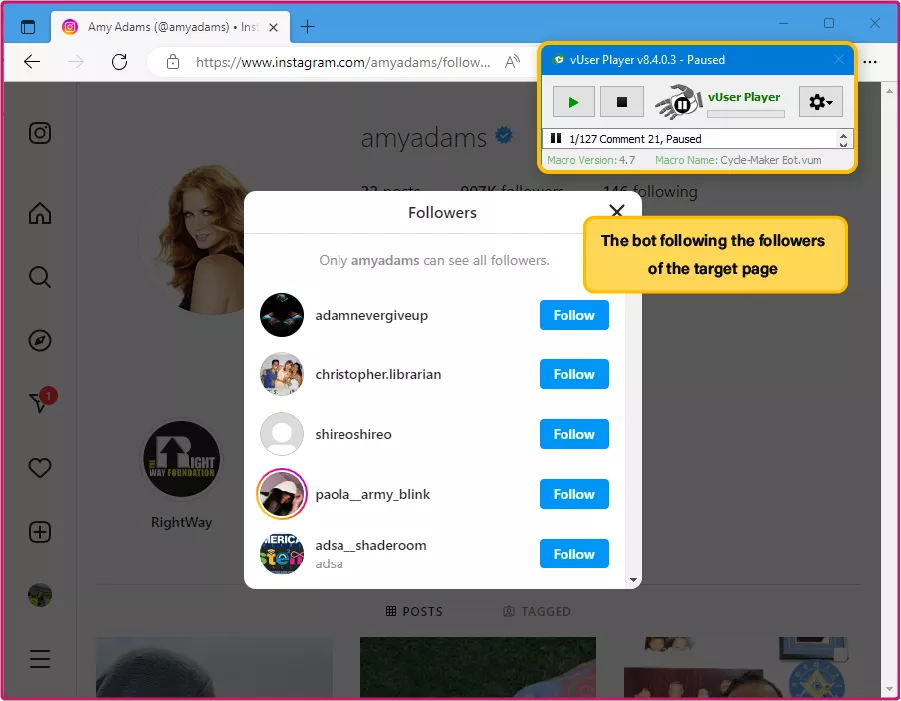 Competitors’ Followers Auto follow on Instagram Bot