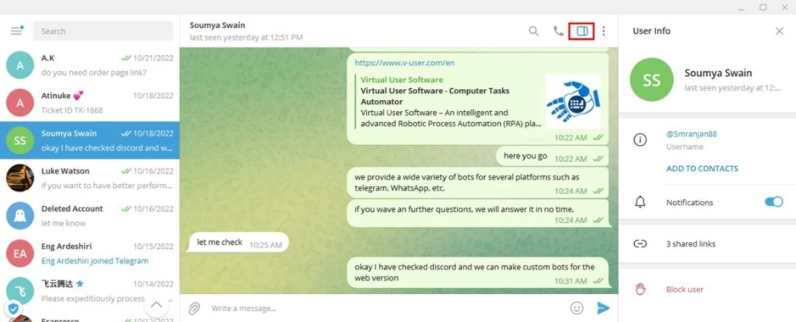 telegram sidebar