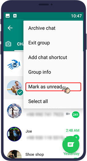 تغییر وضعیت چت به حالت خوانده نشده