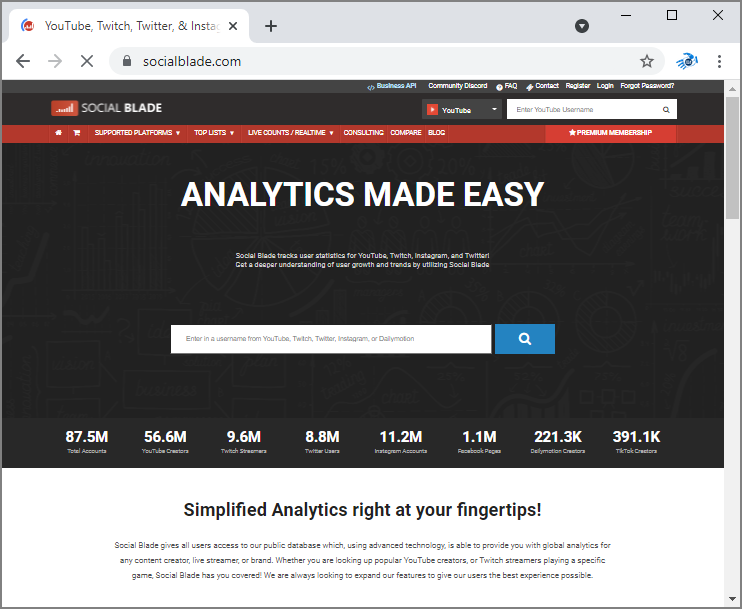 SocialBlade Website
