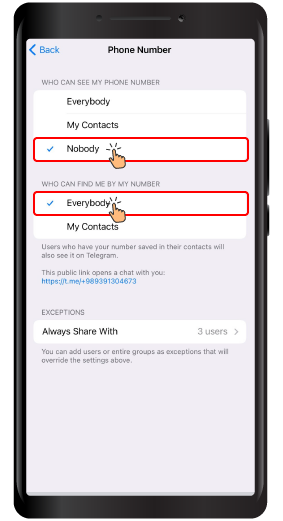 Hide Phone Number in Telegram