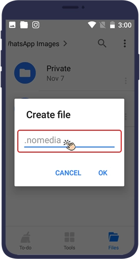 روش اول: عدم ذخیره عکس واتساپ در گالری با ایجاد فایل .nomedia 