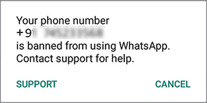 شماره تلفن شما برای استفاده از واتساپ مسدود شده است