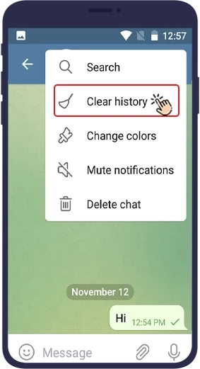 روش دوم: نحوه پاک کردن پیام در تلگرام با استفاده از Clear History