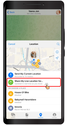 ارسال لوکیشن به صورت لایو در تلگرام