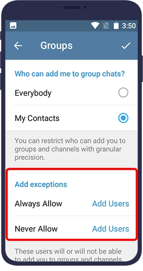 چگونه با بستن اد ممبر گروه تلگرام به یک سری افراد اجازه اد کردن بدهیم؟