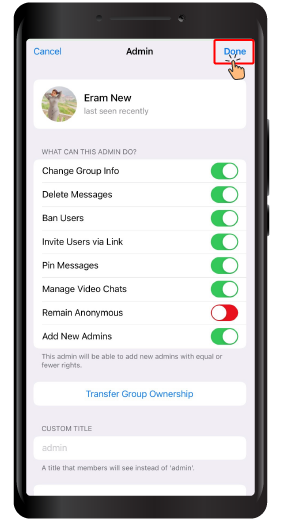 Transfer the Ownership of a Telegram Group