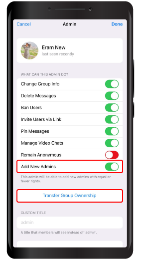 Transfer the Ownership of a Telegram Group