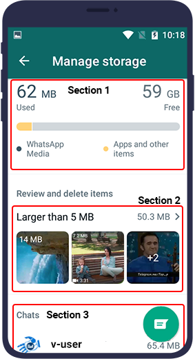 مدیریت حجم اشغال شده گوشی توسط واتساپ