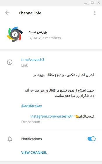قسمت توضیحات (bio) کانال تلگرام